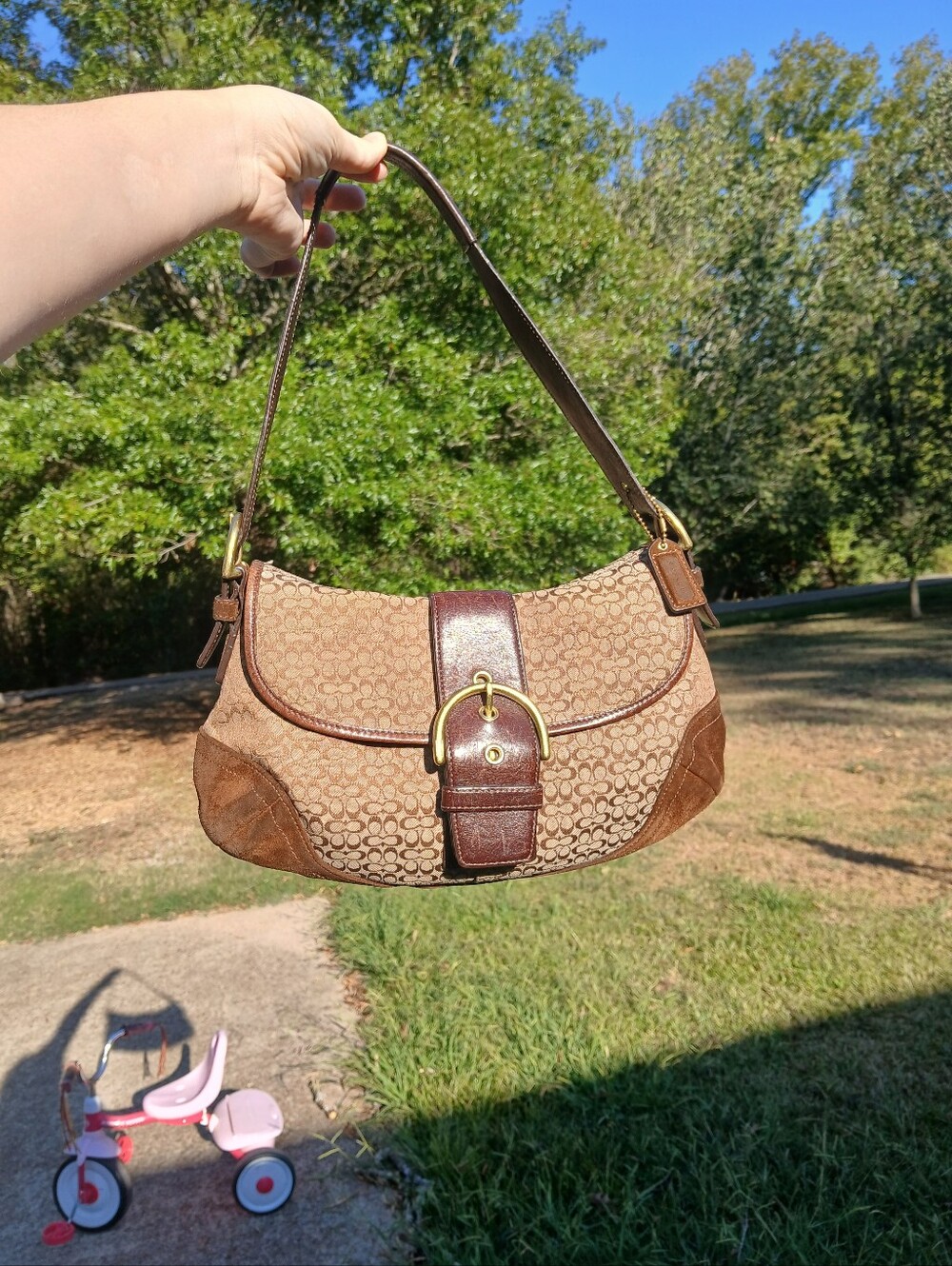 Coach Brown signature soho with suede trim